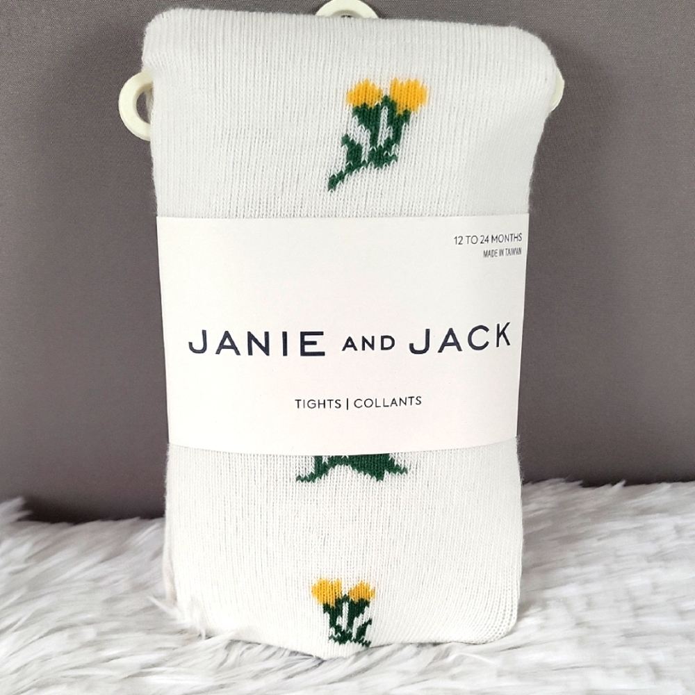 Janie and Jack White Tights with Yellow Flowers, New